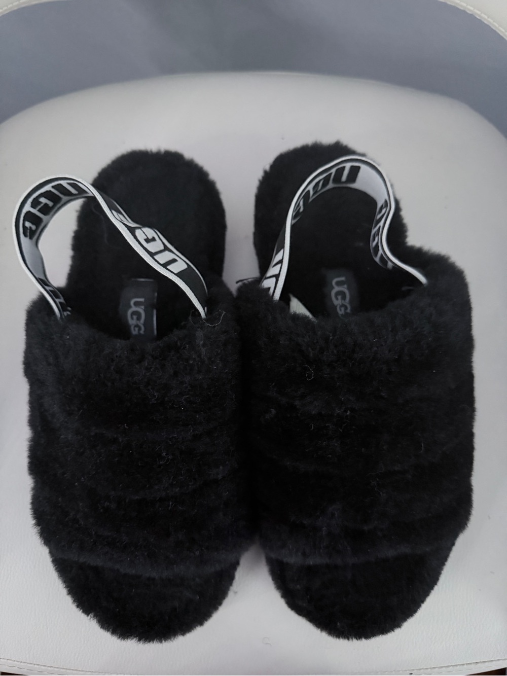 UGG Black Shearling Back-Strap Slide Slippers